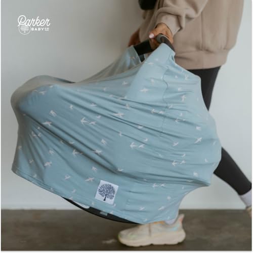 Image of Parker Baby 4 in 1 Car Seat Cover for Girls and Boys - Stretchy Carseat Canopy, Nursing Cover, Grocery Cart Cover, High Chair Cover - inchDove inch