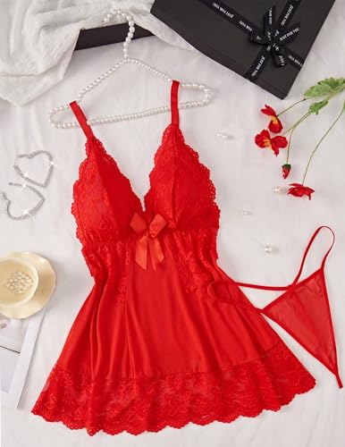 Image of Alrovetoney Women Plus Size Babydoll Lingerie Lace Chemise Mesh Sleepwear Strappy Sexy Nightgown Boudoir Outfit L-4XL