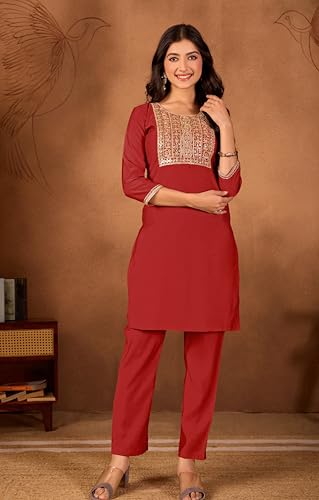 Image of Women's Embroidered Kurta Pant Set | Ethnic Kurta with Pant | Festive & Casual Wear Suit Set for Women