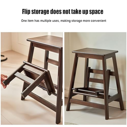 Taburete plegable de madera de 2 niveles, silla escalera multiusos de hogar 2