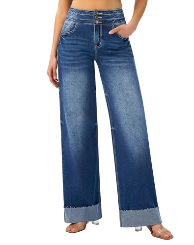 roswear Women's High Waisted Stretchy Wide Leg Jeans...