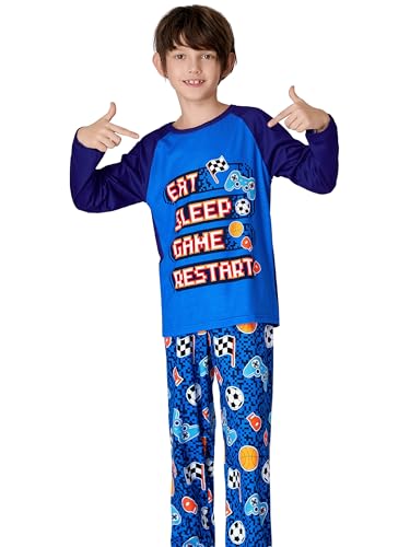 Image of Tebbis Boys Comfy Trendy Print Long Sleeve & Pants Pajama Set Sizes 6-18