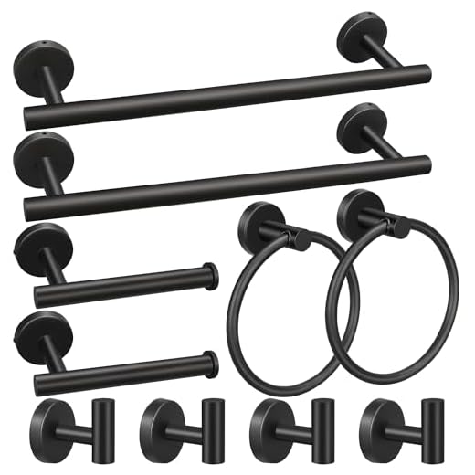 10pcs Bathroom Hardware Set, Including 16" Hand Towel Bars, Toilet Paper Holders, Towel Rings, Robe Towel Hooks