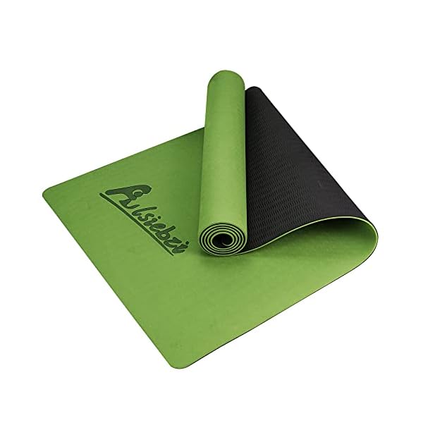 Alsiebzi-Yoga-Mat-6mm-Non-Slip-TPE-Yoga-Mat-with-Carrying-Strap-Eco-Friendly-Fitness-Exercise-Mat-Workout-Mat-for-Yoga-Pilates-and-Floor-Exercises Alsiebzi Yoga Mat, 6mm Non-Slip TPE Yoga Mat with Carrying Strap, Eco Friendly Fitness Exercise Mat, Workout Mat for Yoga, Pilates and Floor Exercises (Green+black)