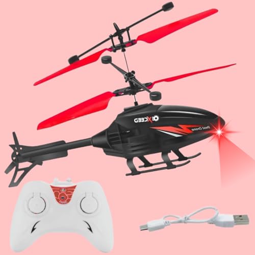 Image of DURAZO Remote Control Plastic Helicopter Toy for Kids | Gravity Sensor Battery Chargable Toy Helicopter | USB Charging Infrared Induction Flight I Pack of 1 (Black Red)