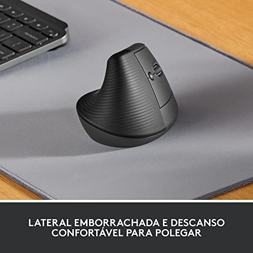 Mouse Sem Fio Logitech Lift Vertical com Design Ergonômico para Redução de Tensão Muscular, Cliques Silenciosos, Conexão Blue