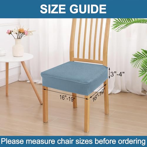 Image of Smiry Waterproof Seat Covers for Dining Room Chairs, No Rear Covers | Stretch Jacquard Removable Washable Chair Seat Slipcovers Protector, Set of 8, Airy Blue