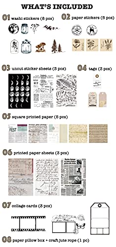 Knaid Vintage Scrapbook Supplies Pack, Decorative Moon Phase Plant Nature Retro Paper Stickers Collection for Junk Journal DIY Arts Crafts Album Bullet Journals Planners