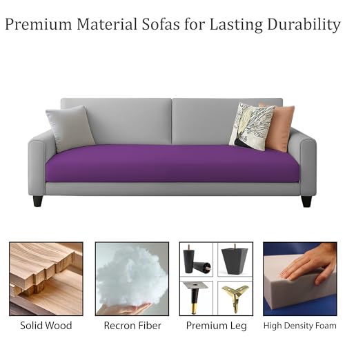 Image of Kathleen 3 Seater Sofa Set for Living Room - Foldable Convertible Couch Furniture for Home, Office or Guest Use, Modern Designer Stylish Comfortable (Purple Grey)