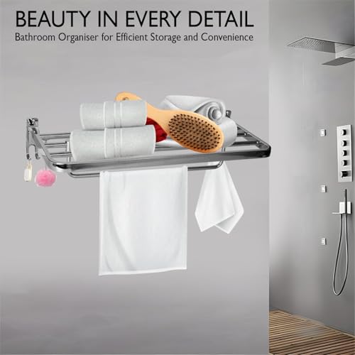 Image of Pivalo 304 Grade Stainless Steel Folding Towel Rack Multipurpose Wall Mounted Hook Hanger Bar Shelf Bathroom Accessories and Fittings for Kitchen Washroom Wash Basin (Pack of 1, 1025)