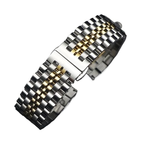 HMFang 12mm 14mm 16mm 18mm 20mm 22mm 24mmステンレススチール腕時計バンドブレスレット磨かれた金属磨かれたストラップの腕時計バンドアクセサリー(Silver rose gold,16mm)