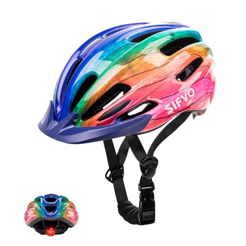 Kids Bike Helmet with Safety Light, SIFVO Kids Helmet 50-57cm Adjustable for Kids 5-8-10-12, Cycle Helmets with Visor for Boys & Girls