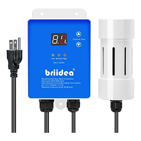 Salt Chlorine Generator, Briidea Chlorine Generator with USA Titanium Salt Cell, Designed for Hot Tubs & Swim Spas, Up to 2000 Gallons, Chemical-free Cover