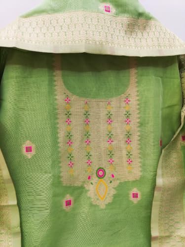 Image of Chanderi Suit Vol 5 | Pure Chanderi Banarasi Silk (3m) | Soft Cotton Bottom (2.5m) | Woven Chanderi Banarasi Silk Dupatta (2.3m) with Tassels, Unstitched Material, Fits up to 60 inch, Length 48