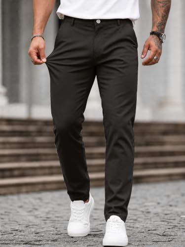 Image of HUNGSON Mens Chinos Dress Pants Slim Fit Stretch Business Casual Golf Work Slacks Trousers