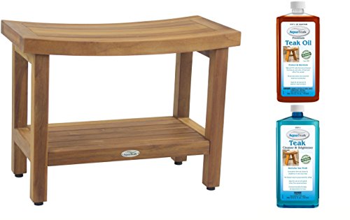 AquaTeak Patented 24" Sumba Teak Shower Bench with Shelf & AquaTeak Two-Step Care Kit