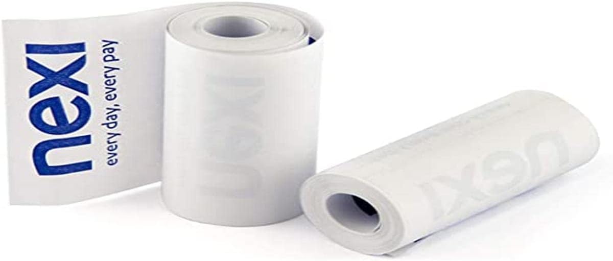 5 Rotoli pos termici 57 x 7 mt foro 12 senza anima, per terminali pos nexi, Non omologati.