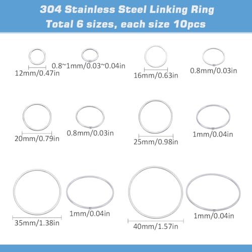 SUNNYCLUE 1 Box 60Pcs 6 Sizes Open Back Bezels Pendant Frame Stainless Steel Open Bezel Charms Round Circle Geometric Linking Rings Connectors Earring Beading Hoops for Jewellery Making Charms - Image 2