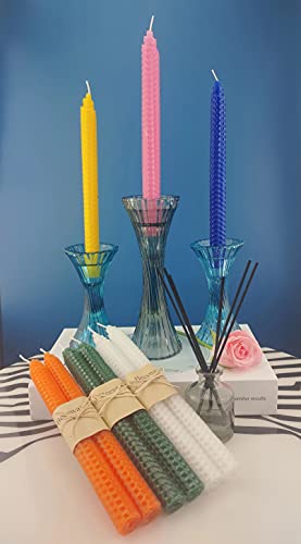 Lacaser Nature Beeswax Taper Candles Colorful 7 Pairs Set, Dripless & Smokeless & Unscented, 14 Pcs 9" Long Candlesticks Rainbow Colored, Gift Box Packed #TOP2