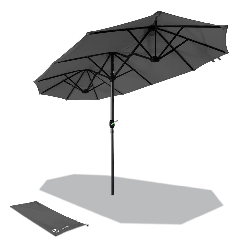 VOUNOT Sombrilla Parasol Rectangular, Sombrillas Jardin para Terraza Playa Piscina Mercado Patio Exterior, 300 x 150 cm, Protección Solar UV50+, Doble Gris