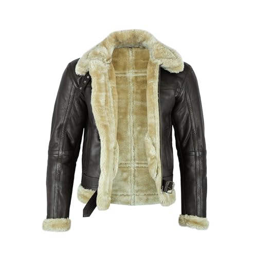 Leatherick B3 Herren Braune Lederjacke Fliegerjacke aus Schaffell aus echtem Leder Pilotenjacke, dunkelbraun (2XL)