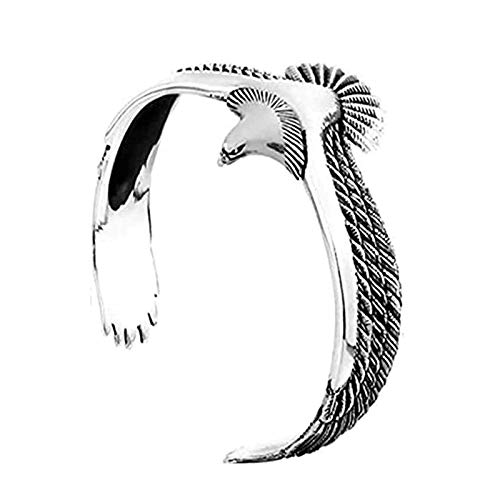 AFGQIANG Eagle Cuff Bracelet | Men and Women Creative Silver Eagle Open Cuff Jewelry Rock Punk Stainless Steel Flying Eagle Bangle Bracelet (Silver)