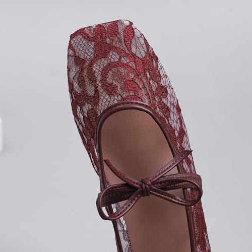 Women's Lace Mesh Mary Jane Flats Square Toe Breathable Non Slip Bowknot Ballet Flats for Casual Summer Party4