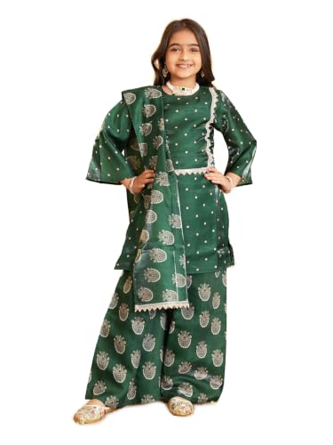 Image of AJ DEZINES Ethnic Wear Sharara Suit Set For Girls|Punjabi dress for Kids|Silk Blend Girls Salwar Suit|Traditional Patiala Outfit|Stylish Kids Kurta for Festivals Weddings & Special Occasions