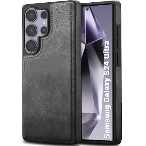 Image of TheGiftKart Genuine Leather Finish Back Cover Case for Samsung Galaxy S24 Ultra 5G | Shockproof Design | Raised Edges for Camera & Screen Protection | Stunning Minimalist Design Back Cover (Grey)