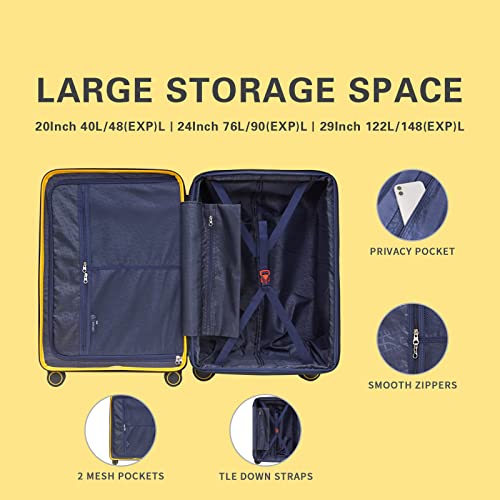 Image of Verage Luxe Freeland 68 cms Yellow Check-in Hardsided Trolley Bags for Travel, Expandable Hardshell Suitcase with Spinner Wheels, TSA Approved Lock Luggage (Medium-Check-in 24 inch)