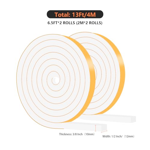 Image of Weather Stripping,High Density CR,Strong Adhesive,1 /2 in x 3 /8 in x 13Ft | Weather Stripping Door Seal Stripping,Lightproof, Soundproof Foam,Door Seal Strip for Door,Window Frame,Sliding Door,White