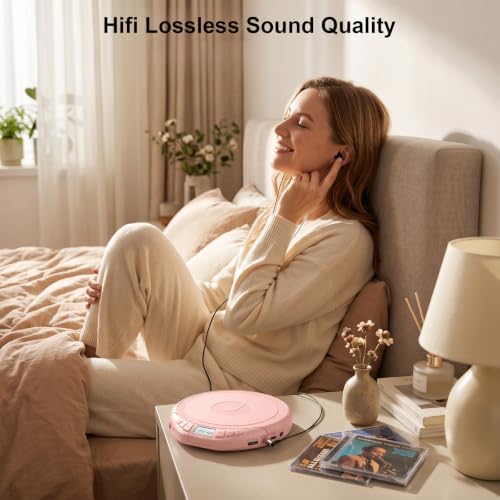 Image of Gueray Portable CD Player with Earphones CD Player for Car | CD Dsicman with Anti-Skip Shockproof with LCD Display Support PROG Memory Repeat Function