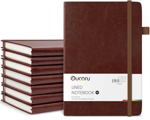Carnet de notes A5 ligné Oucaru : lot de 8 journaux de 180 pages en papier épais 100g pour l'école