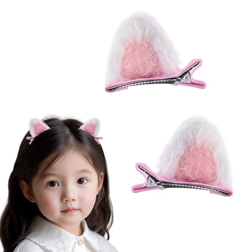 Mini Cat Ears Hair Clips Cute Kitty Ear Alligator Clips Hairpins Halloween Ears Headwear Headpiece Headdress Cat Costumes Cosplay Hair Accessories for Little Girls White Pink image 2