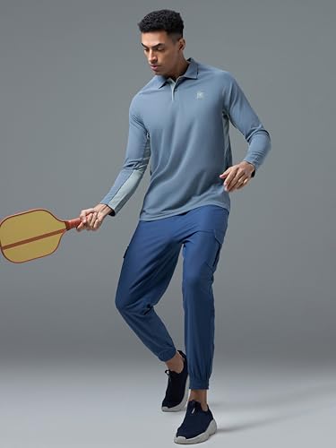 Image of TECHNOSPORT Men's Slim Fit Color Block Full Sleeve Polo T-Shirt with Matpiq, UPF50+, Techno Dry for Sports, Running & Regular Use
