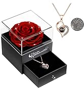 Sunia Rosa reale conservata Rosa eterna fatta a mano con collana Love You Regalo in 100 lingue, f...