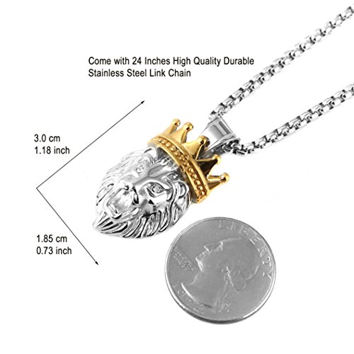 HZMAN Men's Silver Gold Tone Stainless Steel Lion King Pendant Necklace Cable Wheat 22+2" Chain4