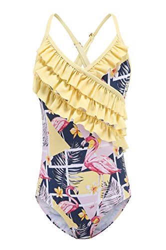 Image of Girls One Piece Swimsuits Hawaiian Ruffle Swimwear Beach Bathing Suit for Summer Vacation