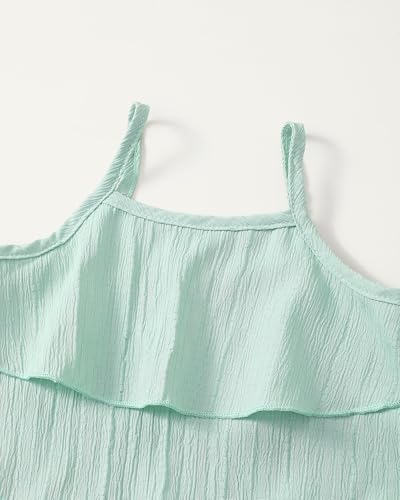Image of Baby Girl Clothes Toddler Summer Sleeveless Ruffle Girls Outfits Pleated Wide Leg Pants Solid Color Kids Clothing Set