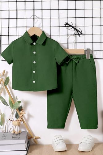 Image of Fashion Dream Boy's Cotton Blend Solid Co-ord Set|Clothing Set|Combo Set|Casual Wear|Coordinate Outfit for Boys|Shirt pant Set|Two-Piece Set