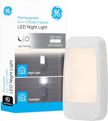 Image of GE 4-in-1 LED Power Failure Night Light, Dusk-to-Dawn Sensor, Foldable Plug, Portable, Flashlight, Ideal for Storm, Outage, Emergency, Blackout, Hurricane, Tornado, White, 29679 (Pack of 8)