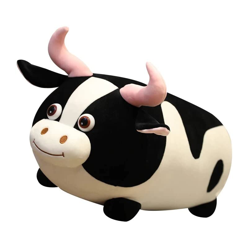 Cartoon Cow Plush Soft Stuffed Toy Animal Sleeping Pillow Cushion for Kids Room (Size: 30 cm Color: White and Black)