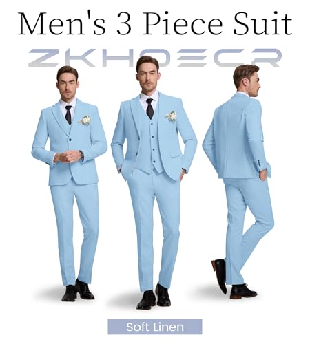 Men's Suit 3 Piece Linen Suits Slim Fit Suit Blazer Vest Pants Set Wedding Prom Tuxedos Business Casual Suit3