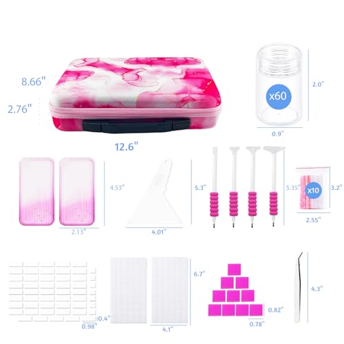 Image of 60 Slot Diamond Art Storage Box | Pink Bead Organizer Case with Drill Tools, Portable Craft Box, For 5D DIY Art Kits