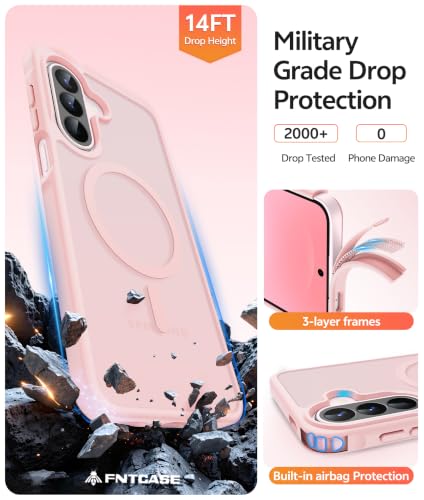 Image of FNTCASE for Galaxy A27 5G Phone Case: for Samsung A27 Cases [Fit for Magsafe] [Screen Protector] Military Grade Drop Protection, Translucent Matte Back, Slim Shockproof Protective Cover - Light Pink