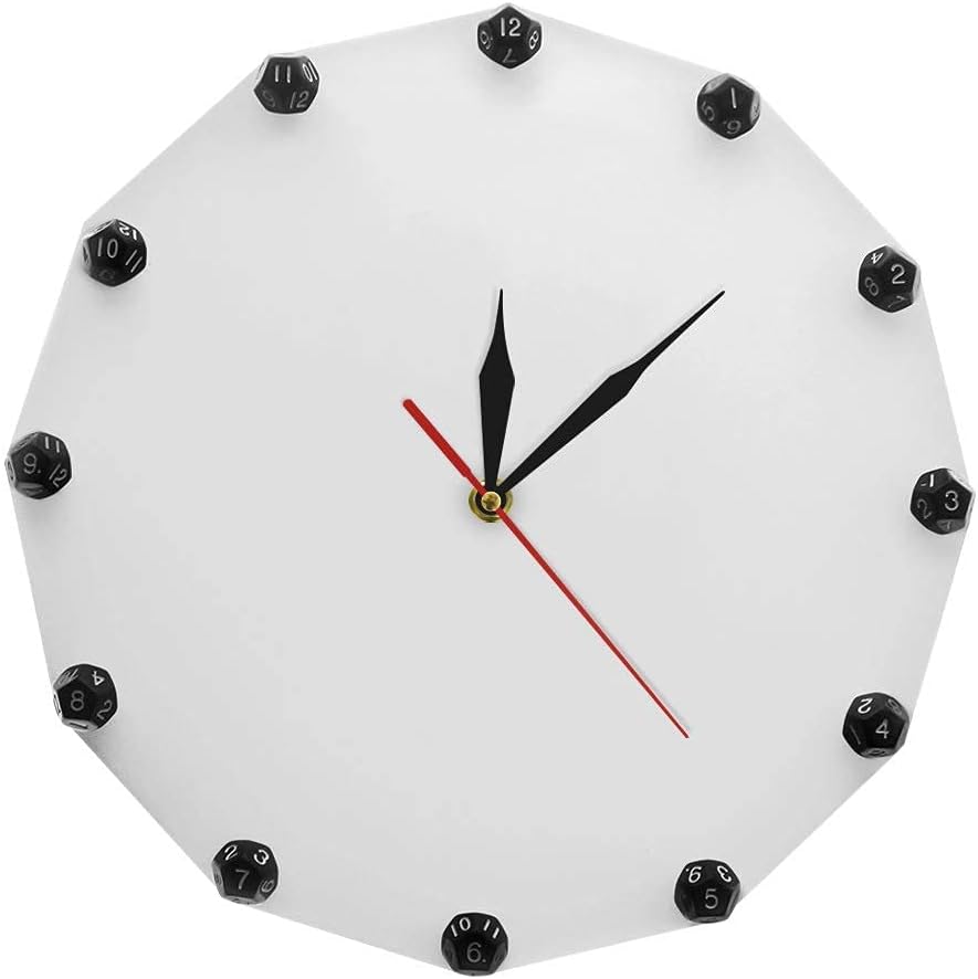 wall clock, Wall Clocks For Office Easy Readable Big Numbers Black Opaque 12-Sided Dice Round Acrylic Living Room Decor Game Timepiece Watch For Any Room In Home Kitchen School JB-Tong