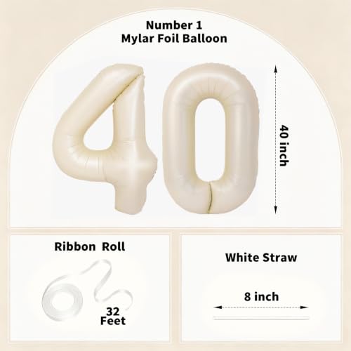 Image of Number Balloons for Birthday Decorations - 40 Inch Large Party Balloons 40, Cream Foil Number Balloons for Boys Girls, Balloons for Party Supplies