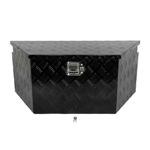 SSN 34 In Black Aluminum Tool Box Wide Utility Trailer Tongue 5 Bar Tread ToolBox for Pick Up Truck Bed RV ATV Organizer Trailer Storage Tool Box with Lock and Keys 34"X14.5"X15"