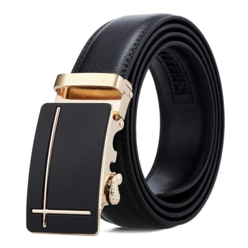 JSEIAJB Men's Belt Business Double-sided Cowhide Men's Belt Lychee Pattern Automatic Buckle