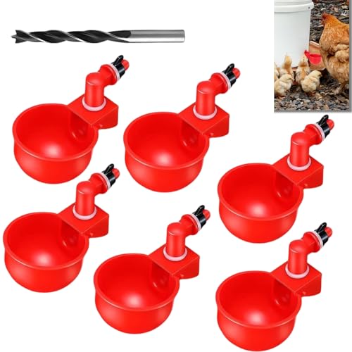 Abreuvoir Automatique pour Poules,6 pièce Gobelet à Eau pour Poules,Abreuvoir Rouge pour poulailler,avec Foret Inclus,pour volaille comme Poules,Canards,oies,dindes